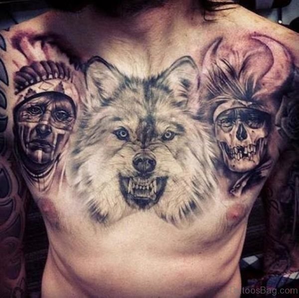 Wolf Tattoo On Chest
