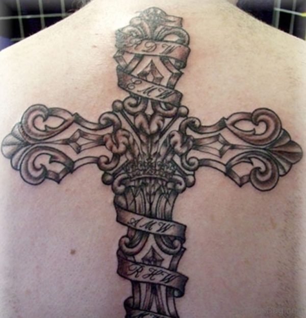 Wonderful Cross Tattoo On Back