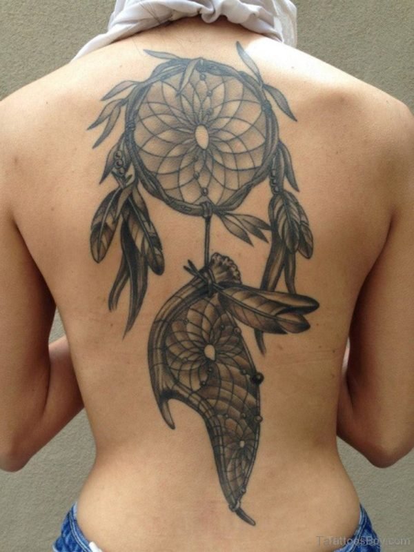 Wonderful Dreamcatcher Tattoo On Back