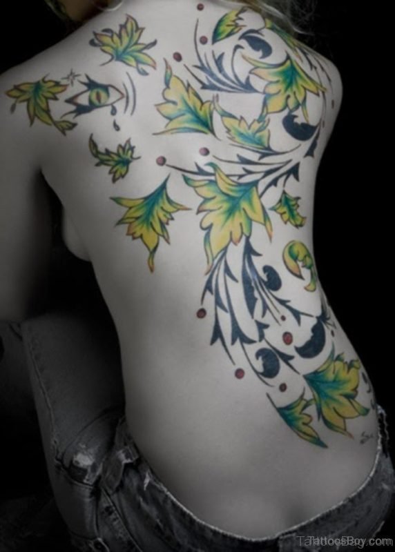 Wonderful Leaf Tattoo On Full Back