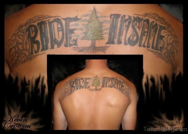 Wonderful Old English Tattoo On Men Back