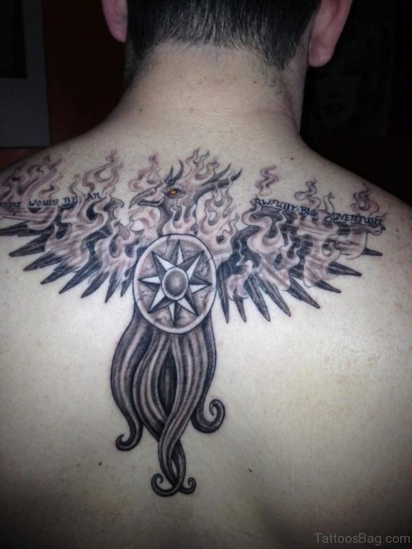 Wonderful Phoenix Tattoo Design On Back