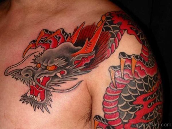 Wonderful Red Japanese Dragon Tattoo