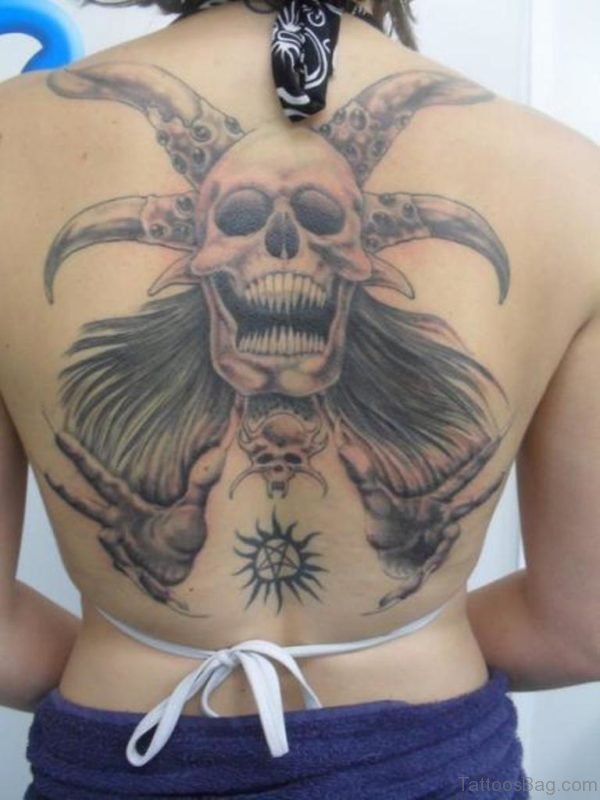 Wonderful Skull Tattoo On Back