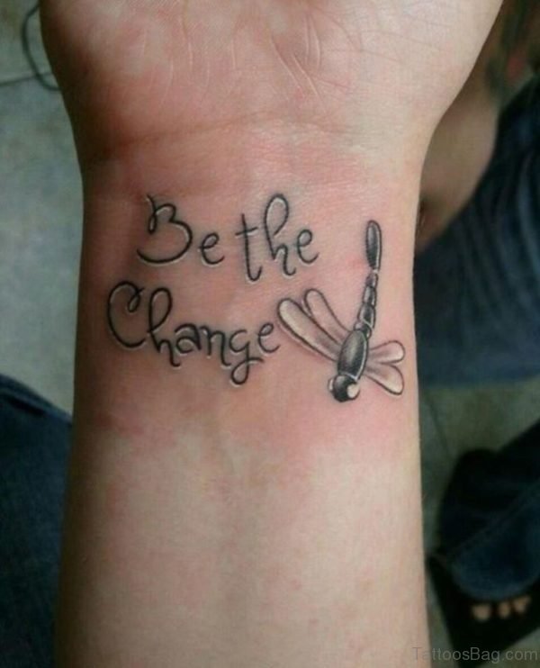 Wording And Dragonfly Tattoo