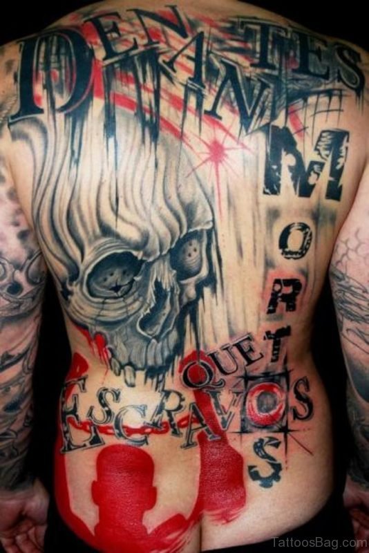 Wording And Skull Tattoo