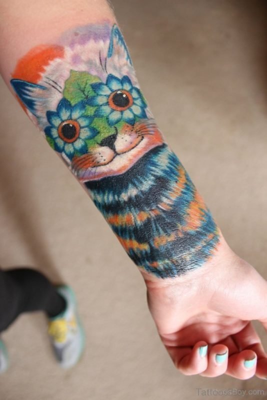 Wrist Cover Cat Tattoo On Wrist