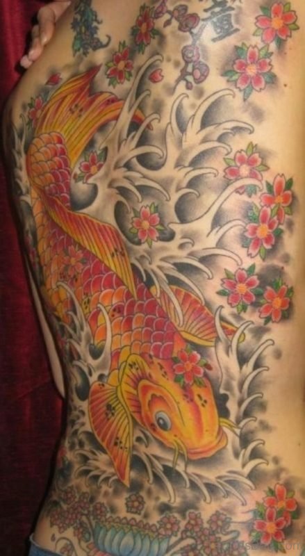 Yellow Fish Tattoo On Back