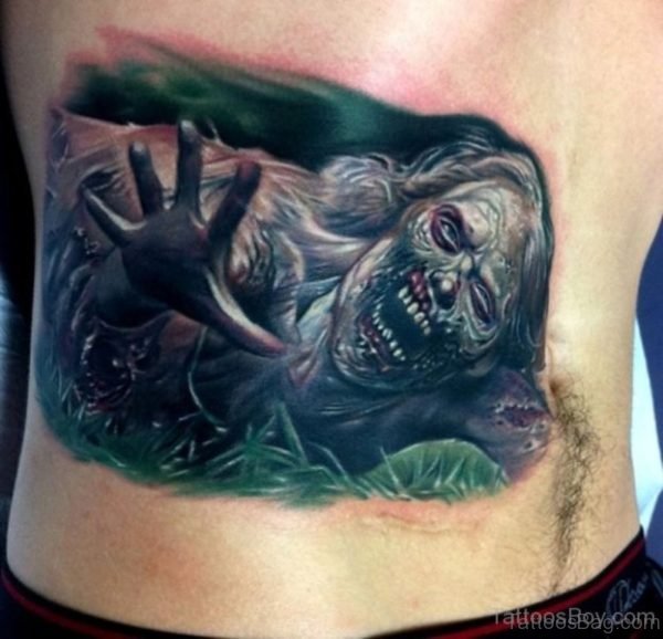 Zombie Horror Tattoo On Back