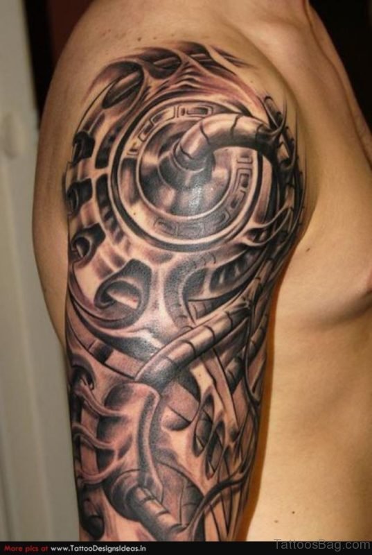 Beautiful Bio Mechanical Tattoo On Bicep