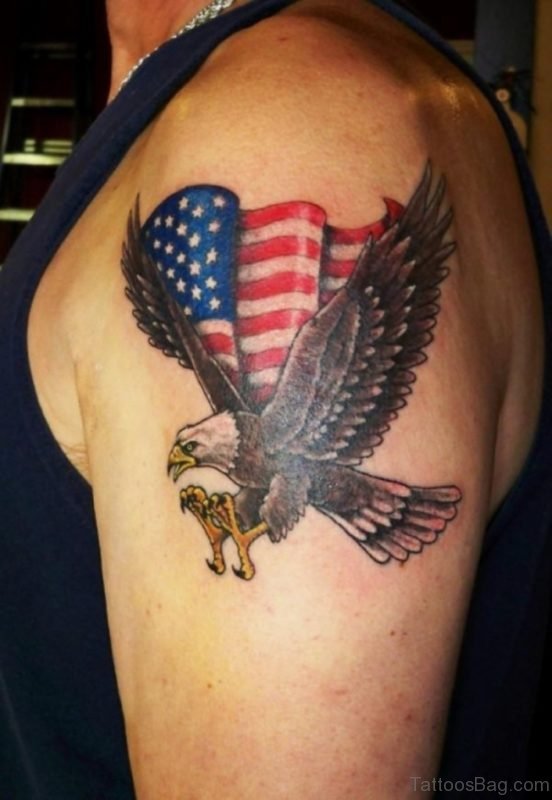 Beautiful Eagle And American Flag Tattoo