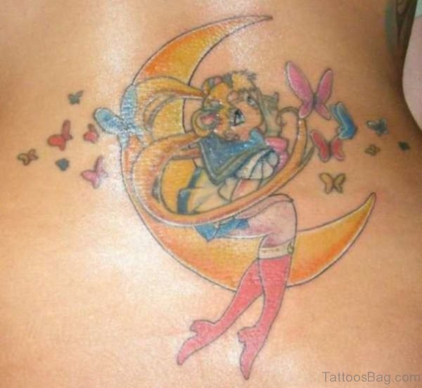 colored Fairy And Moon Tattoo
