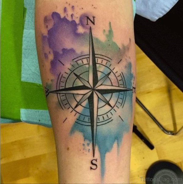 Watercolor Compass Tattoo