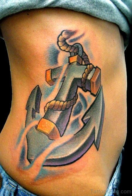 3D Animated Anchor Tattoo On Side Rib