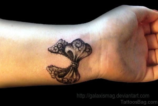 3D Lace Ribbon Bow Tattoo On Wrist