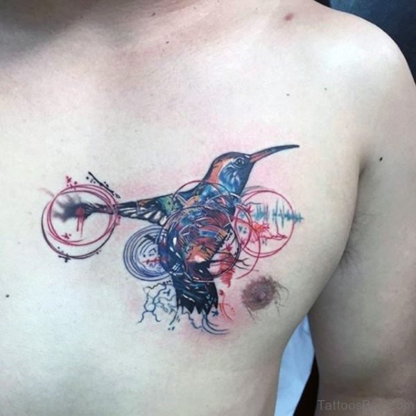 Abstract Hummingbird Chest Tattoo