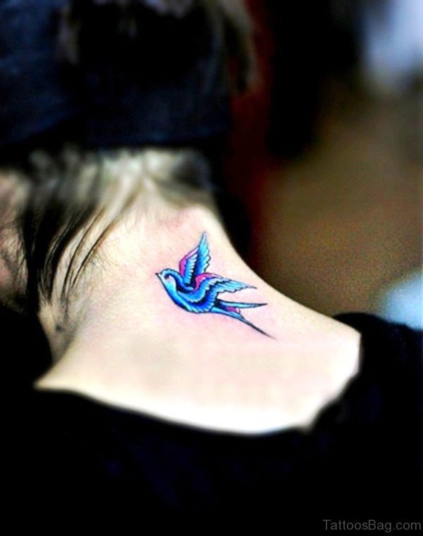 Adorable Blue Tattoo On Neck