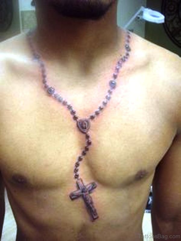 Adorable Rosary Neck Chest Tattoo