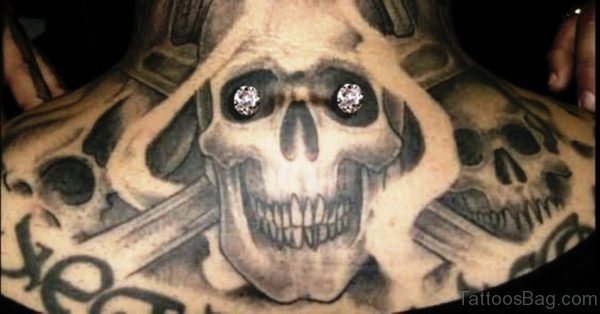 Adorable Skull Tattoo On Neck