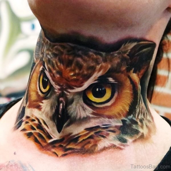 Adstract Owl Tattoo On Neck