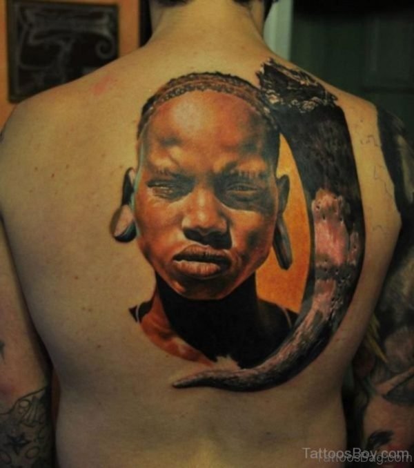 African Girl Tattoo On Back