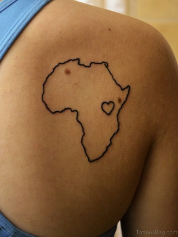 African Map Tattoo With Tiny Heart