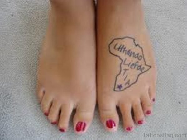 African Outline Map Wording Tattoo On Foot