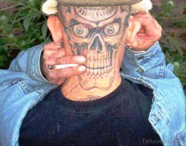 Alien Skull Neck Tattoo