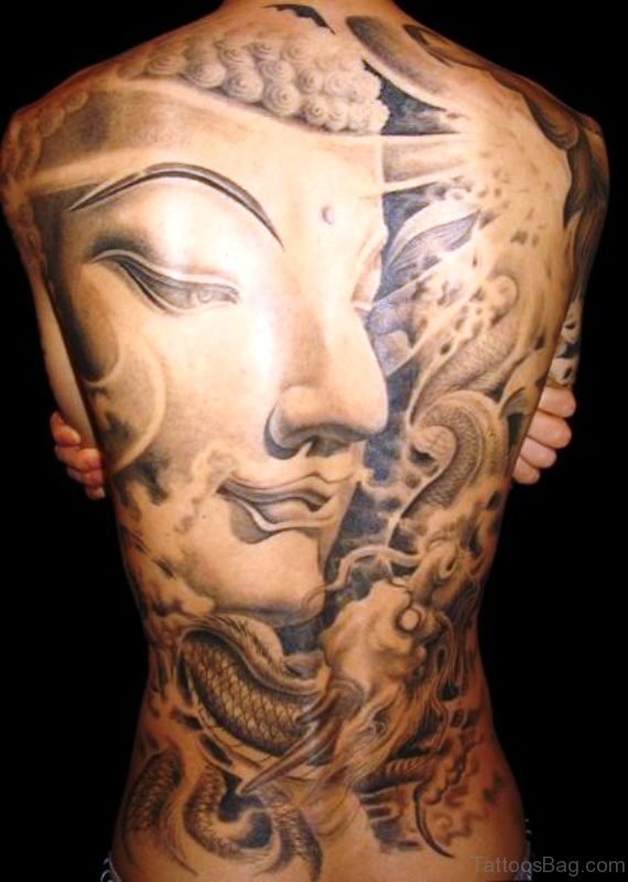 Amazing 3D Buddha Tattoo On Full Back