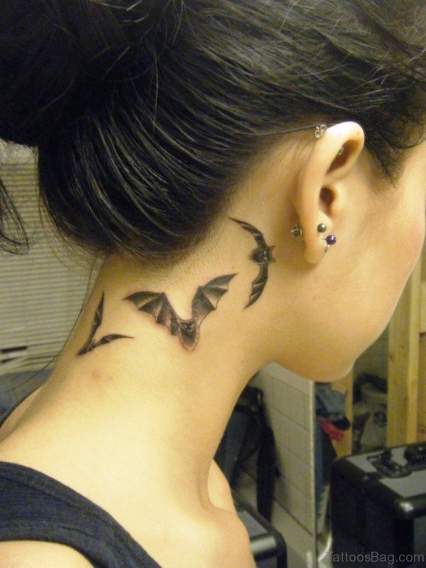 Amazing Bats Tattoo Behind Ears