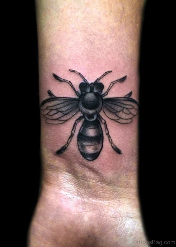 Amazing Black And Grey Bee Tattoo