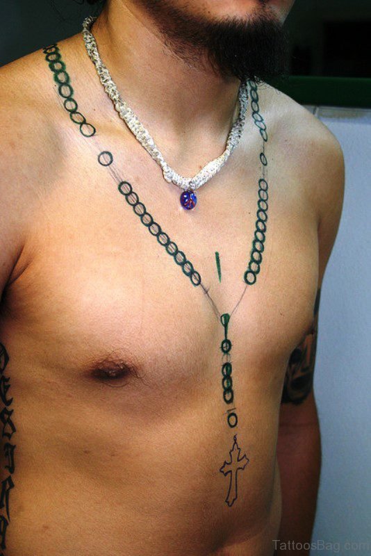 Amazing Designing Rosary Tattoo On Neck