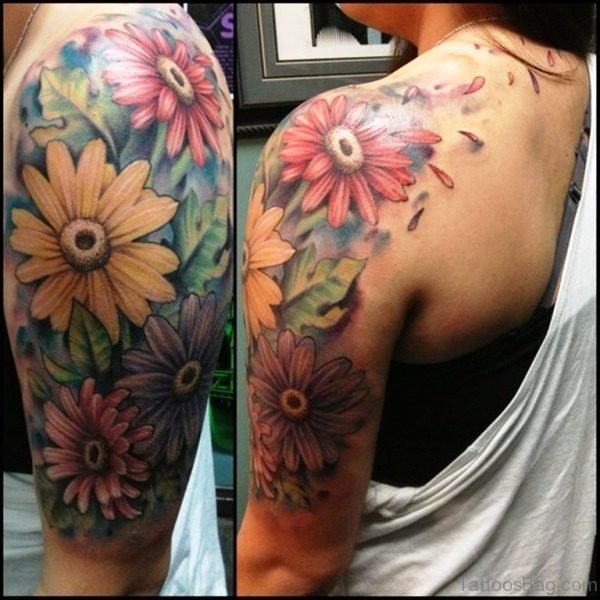 Amazing Flower Tattoo On Shoulder
