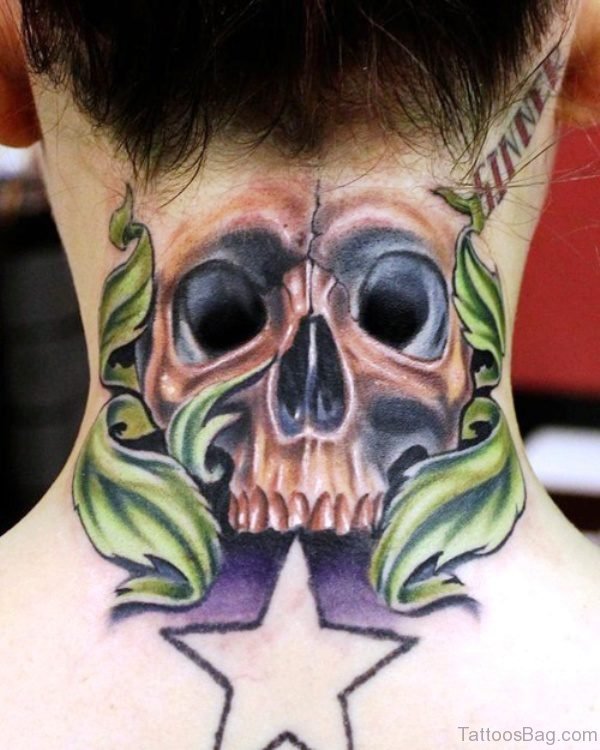 Amazing Green Skull Neck Tattoo