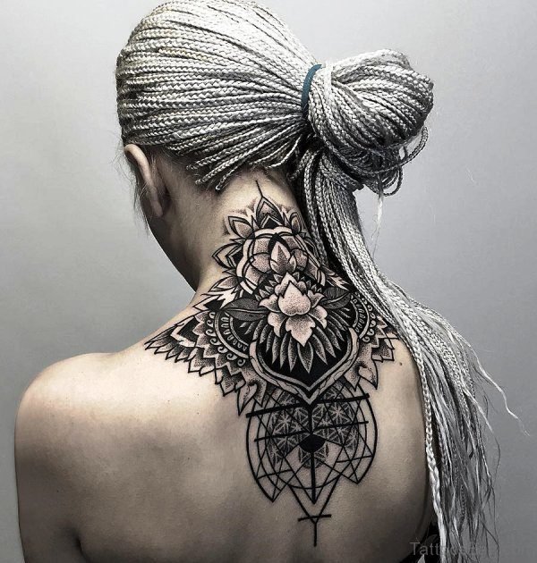 Amazing Lotus Lace Neck Tattoo