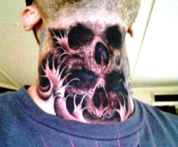 Amazing Skull Tattoo On Neck