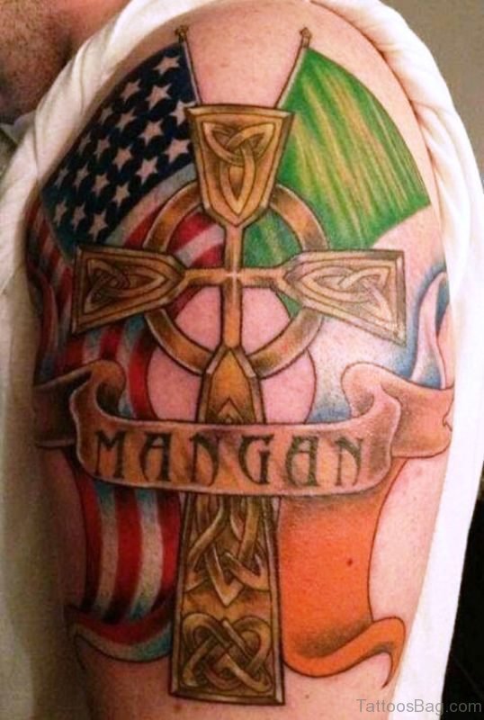 American Cross Shoulder Tattoo