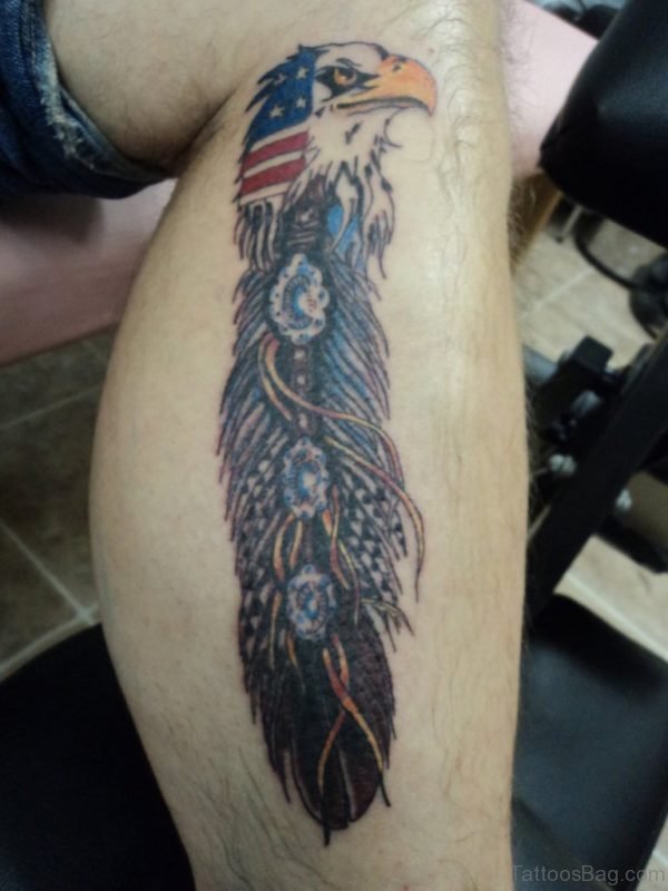 American Eagle Feather Tattoo On Leg
