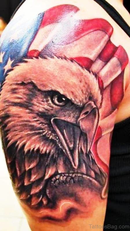 American Flag And Eagle Tattoo On Shoulder