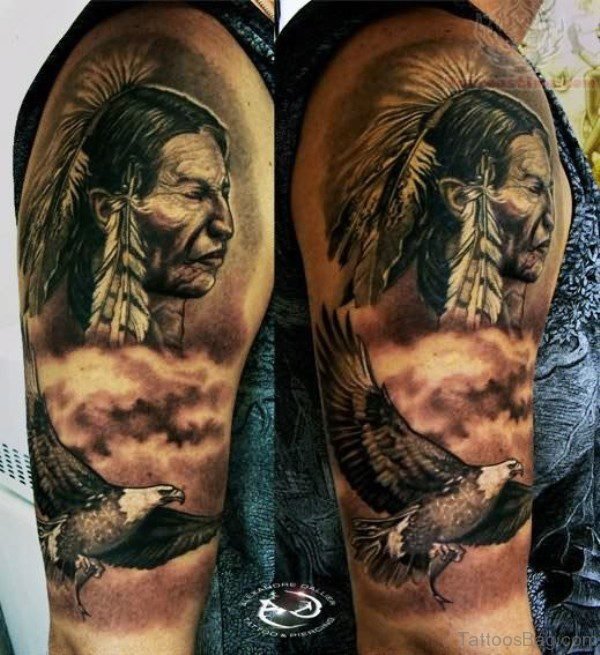 American Woman Tattoo On Right Shoulder 