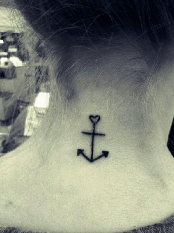 Anchor Heart Tattoo On Neck