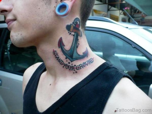 Anchor Letter Neck Tattoo