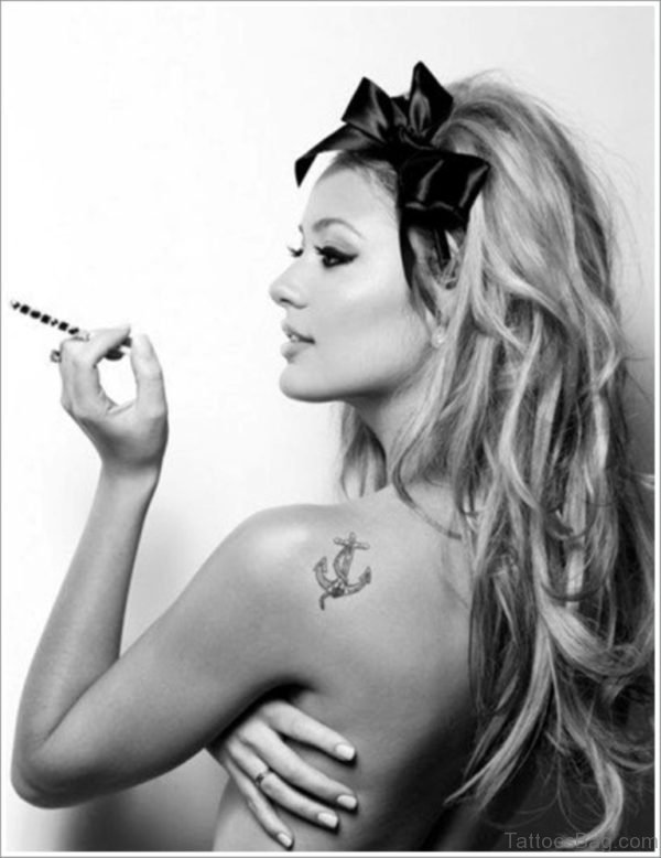 Anchor Tattoo On Girl Back