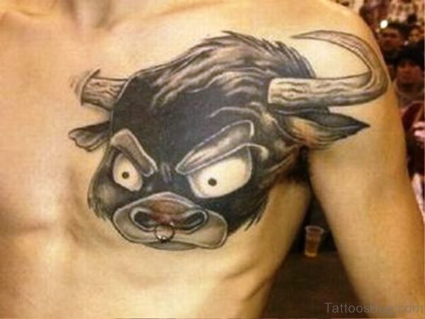 Angry Bull Tattoo On Chest
