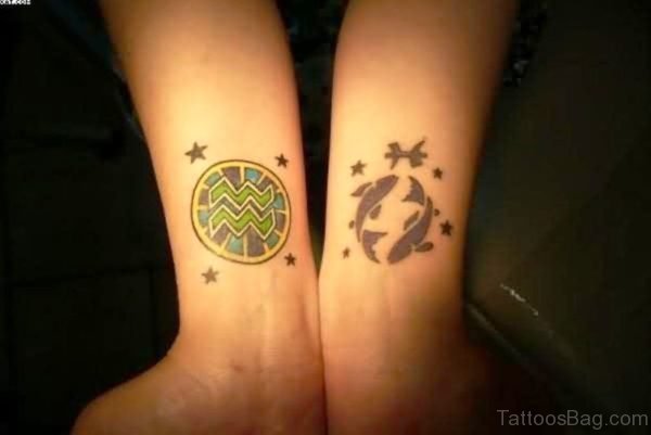 Aquarius And Pisces Tattoos On Wrist