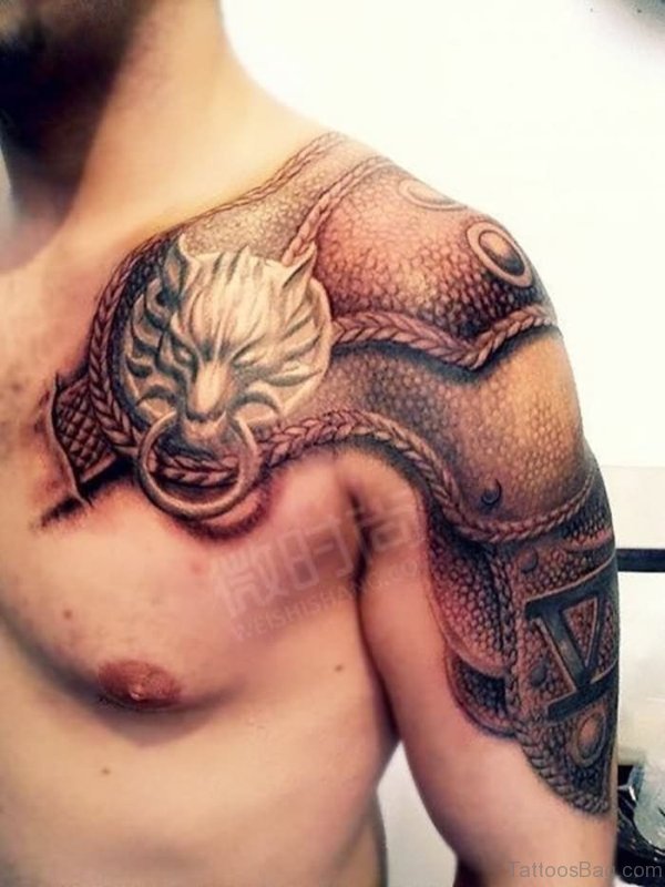 Armor Tattoo On Left Shoulder