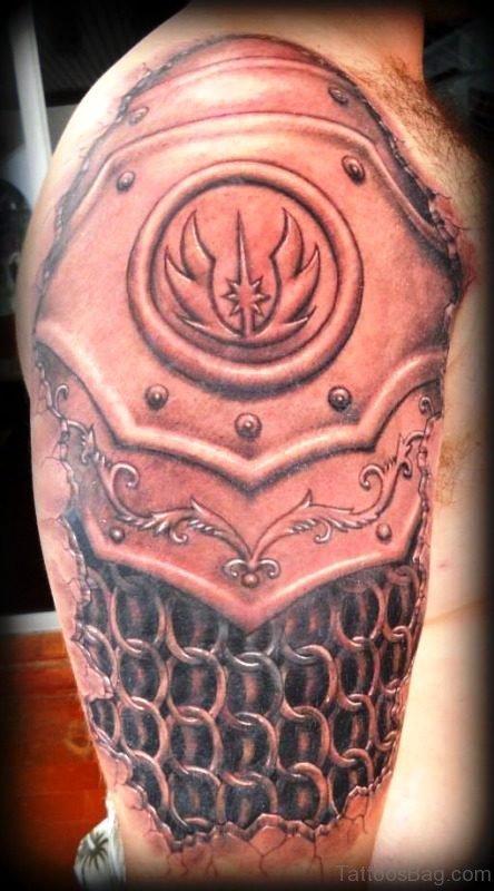 Armour Shoulder Tattoo On Right Shoulder
