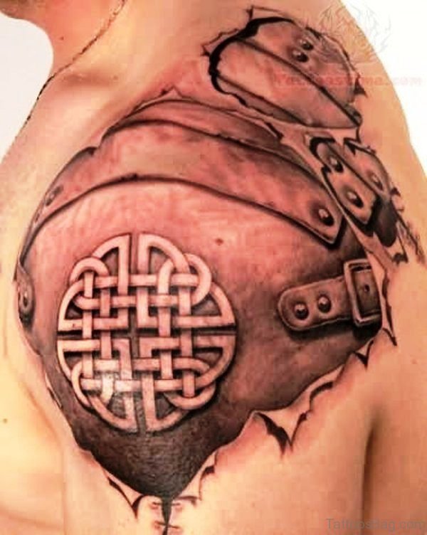 Armour Tattoo Design On Left Shoulder