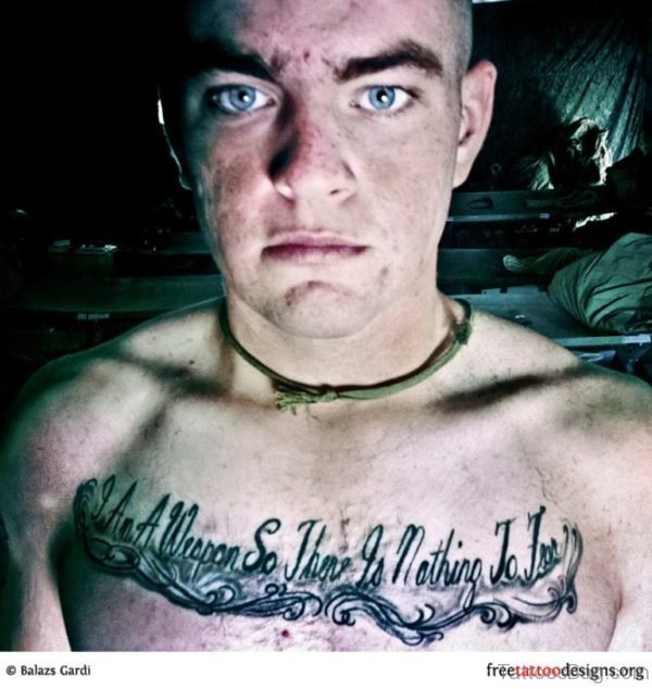 Army Wording Tattoo On Chest For Men