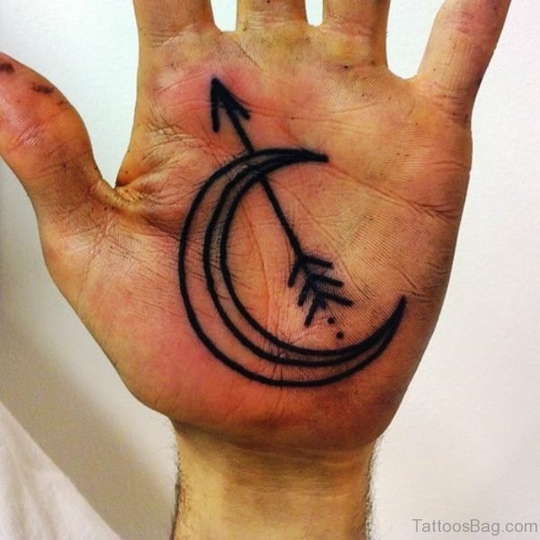 Arrow And Half Moon Tattoo On Hand